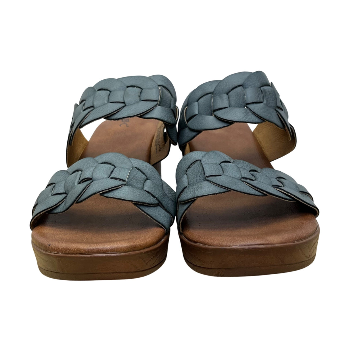 B.O.C. Women’s Blue Woven Strap Cushioned Footbed Wood-Look Heel Sandals Sz 7M
