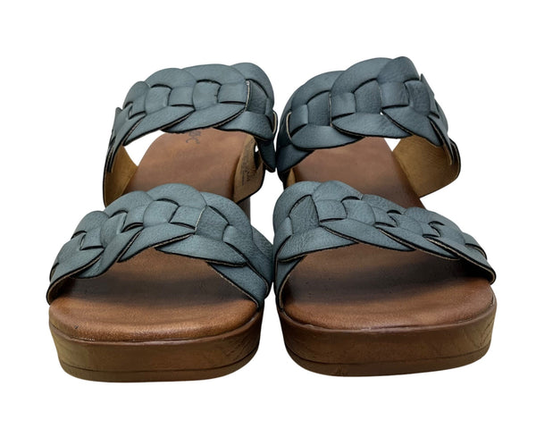 B.O.C. Women’s Blue Woven Strap Cushioned Footbed Wood-Look Heel Sandals Sz 7M