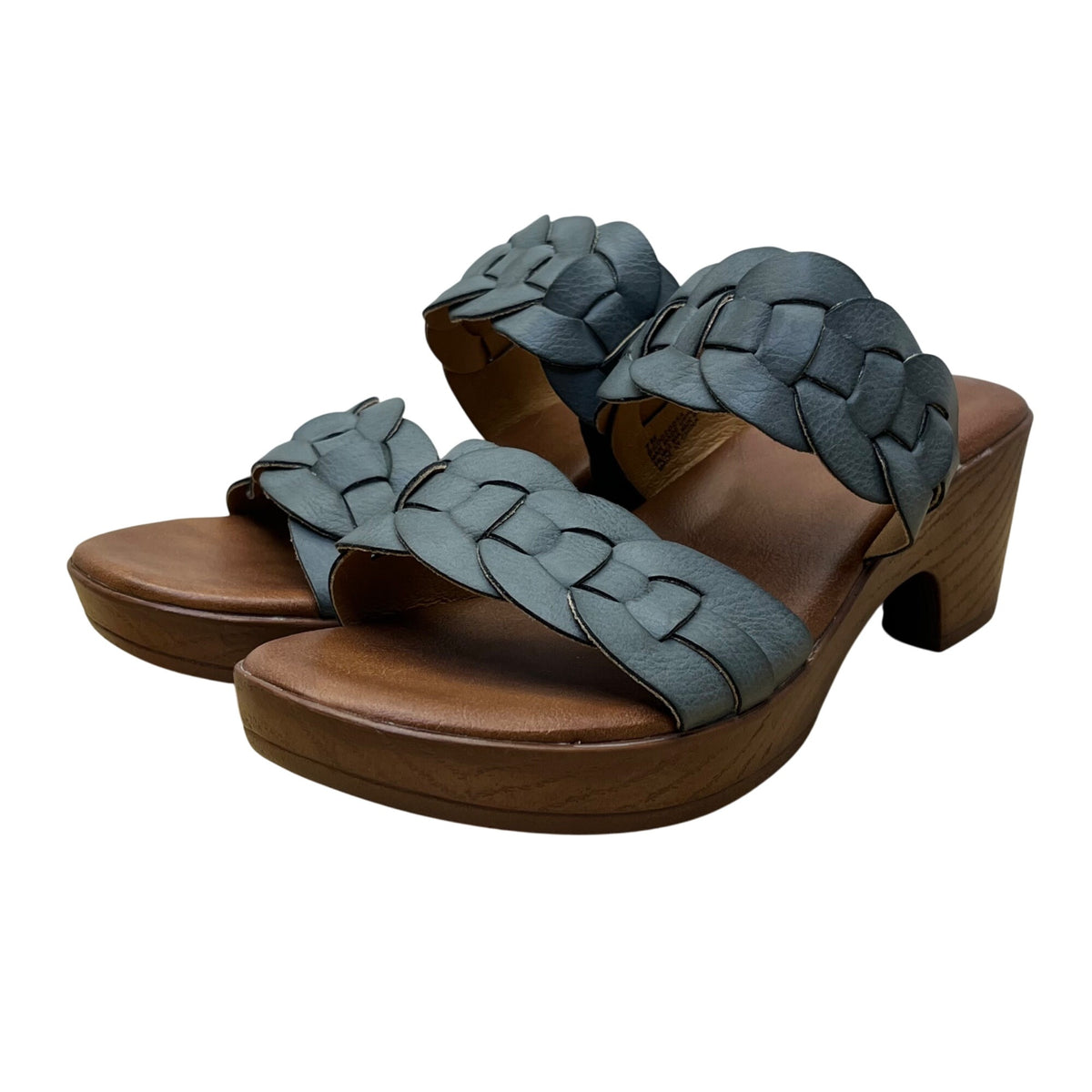 B.O.C. Women’s Blue Woven Strap Cushioned Footbed Wood-Look Heel Sandals Sz 7M