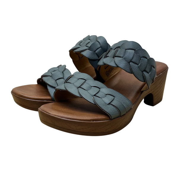 B.O.C. Women’s Blue Woven Strap Cushioned Footbed Wood-Look Heel Sandals Sz 7M