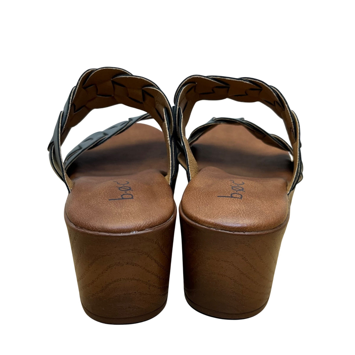 B.O.C. Women’s Blue Woven Strap Cushioned Footbed Wood-Look Heel Sandals Sz 7M