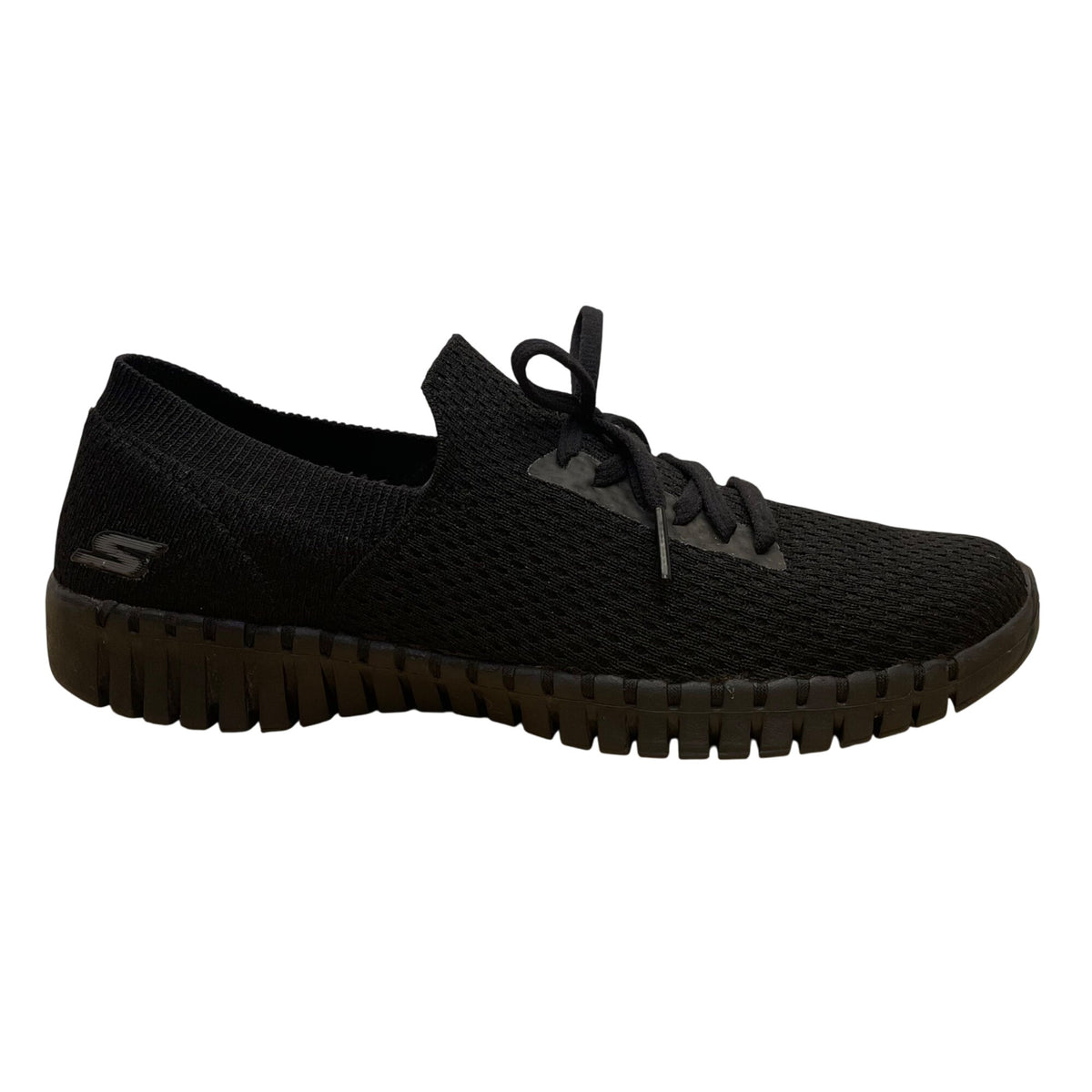 Skechers Women’s Black Knit Lace Up Detail Flexible Casual Sneakers Size 8.5