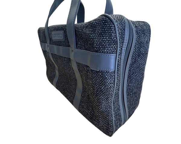 Pierre Cardin Blue & Black Tweed Tote Bag With Faux Leather Trim Size L