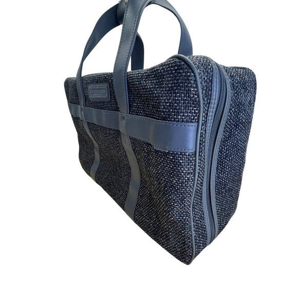 Pierre Cardin Blue & Black Tweed Tote Bag With Faux Leather Trim Size L