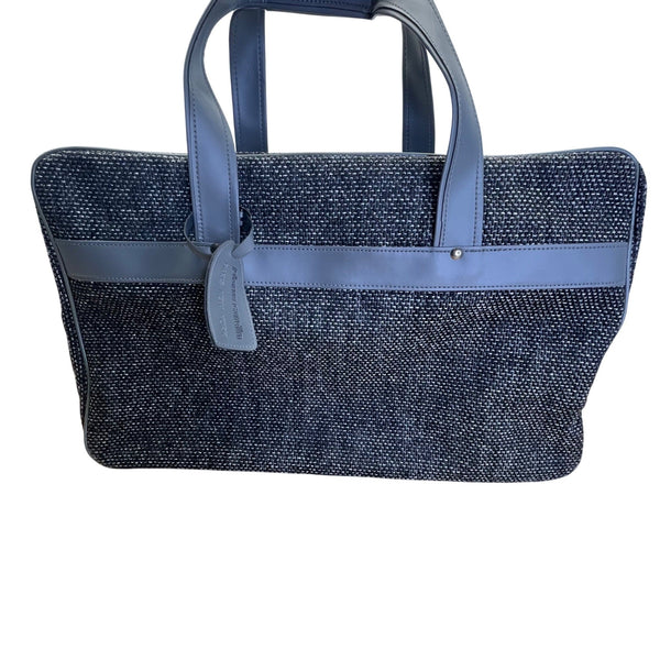 Pierre Cardin Blue & Black Tweed Tote Bag With Faux Leather Trim Size L