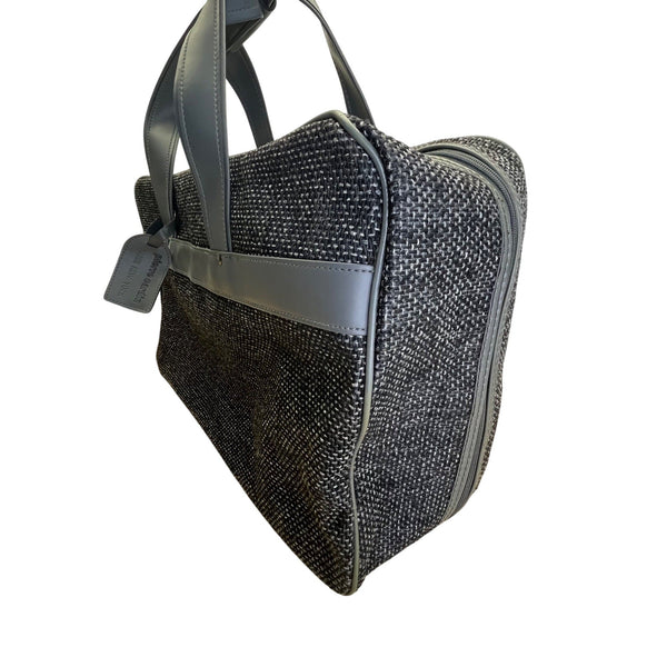 Pierre Cardin Blue & Black Tweed Tote Bag With Faux Leather Trim Size L