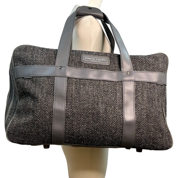 Pierre Cardin Blue & Black Tweed Tote Bag With Faux Leather Trim Size L