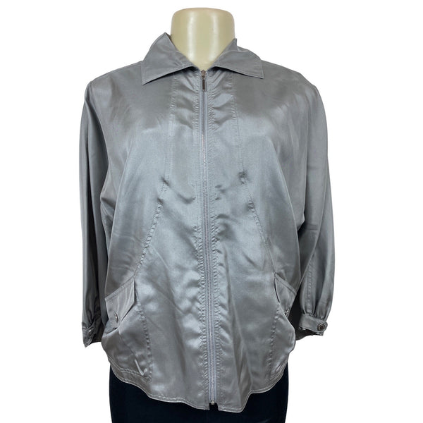Lafayette 148 Women's Satin Gray Zip Up Jacket Size M
