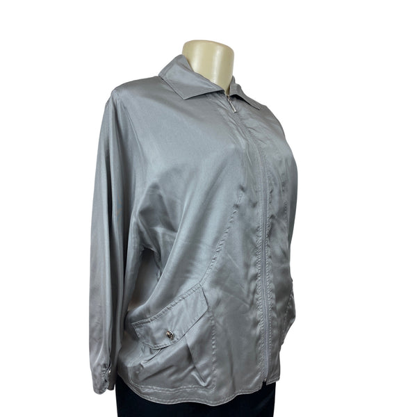 Lafayette 148 Women's Satin Gray Zip Up Jacket Size M