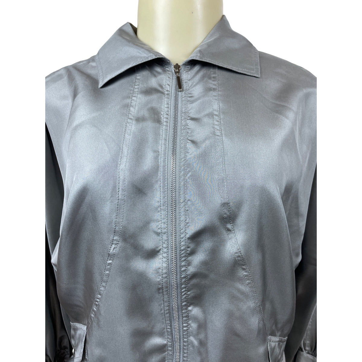 Lafayette 148 Women's Satin Gray Zip Up Jacket Size M