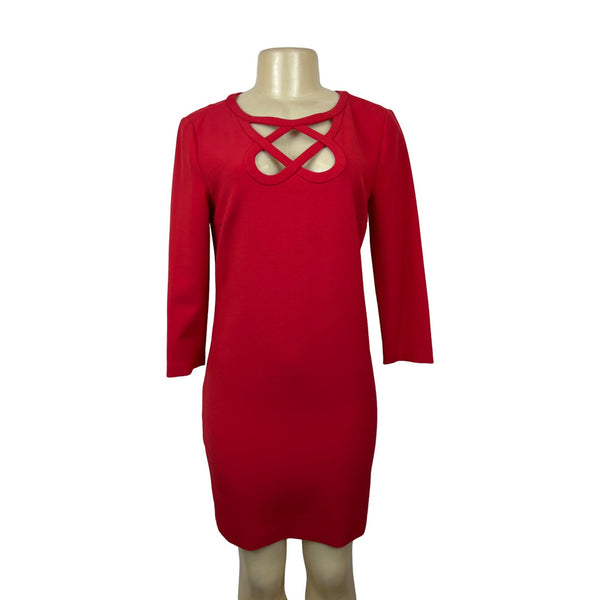 Diane von Furstenberg Women's Red Long Sleeve Shirt Dress Sz 4 - NWT