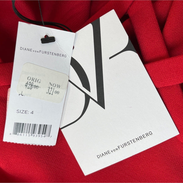 Diane von Furstenberg Women's Red Long Sleeve Shirt Dress Sz 4 - NWT