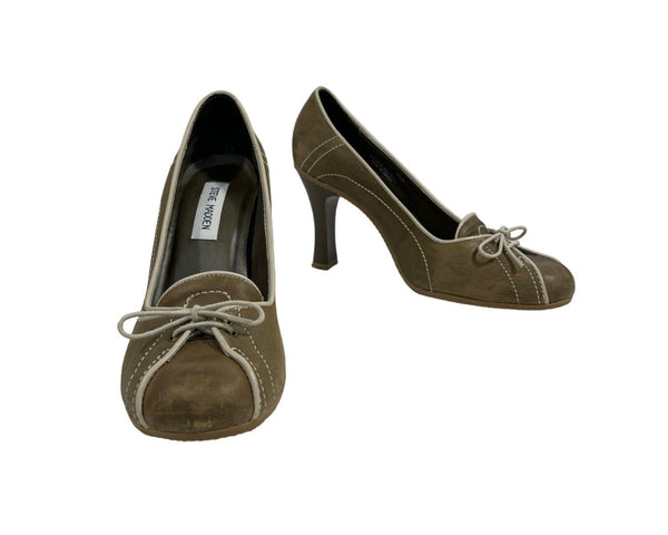 Steve Madden Women's Olive Green Leather Penalope Lace Up Round Toe Pumps Sz 9.5