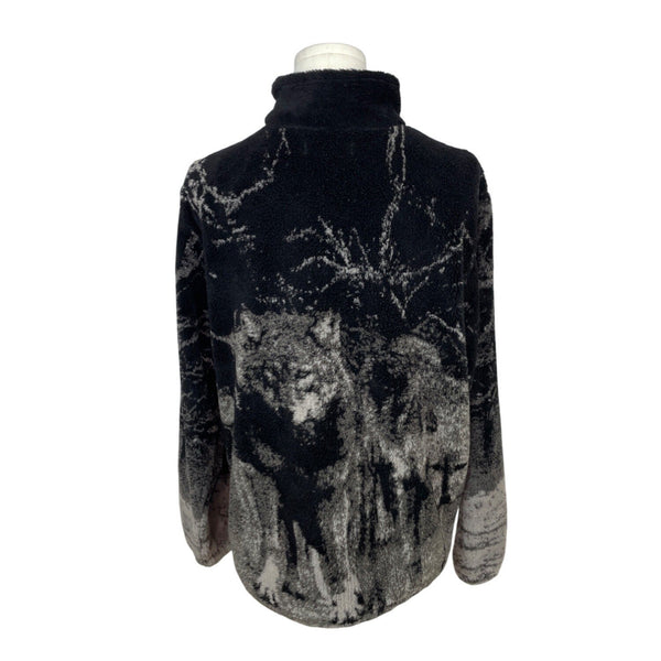 Cruise Wear & Co Womens Black & Grey Wolf Fleece Jacket Size M