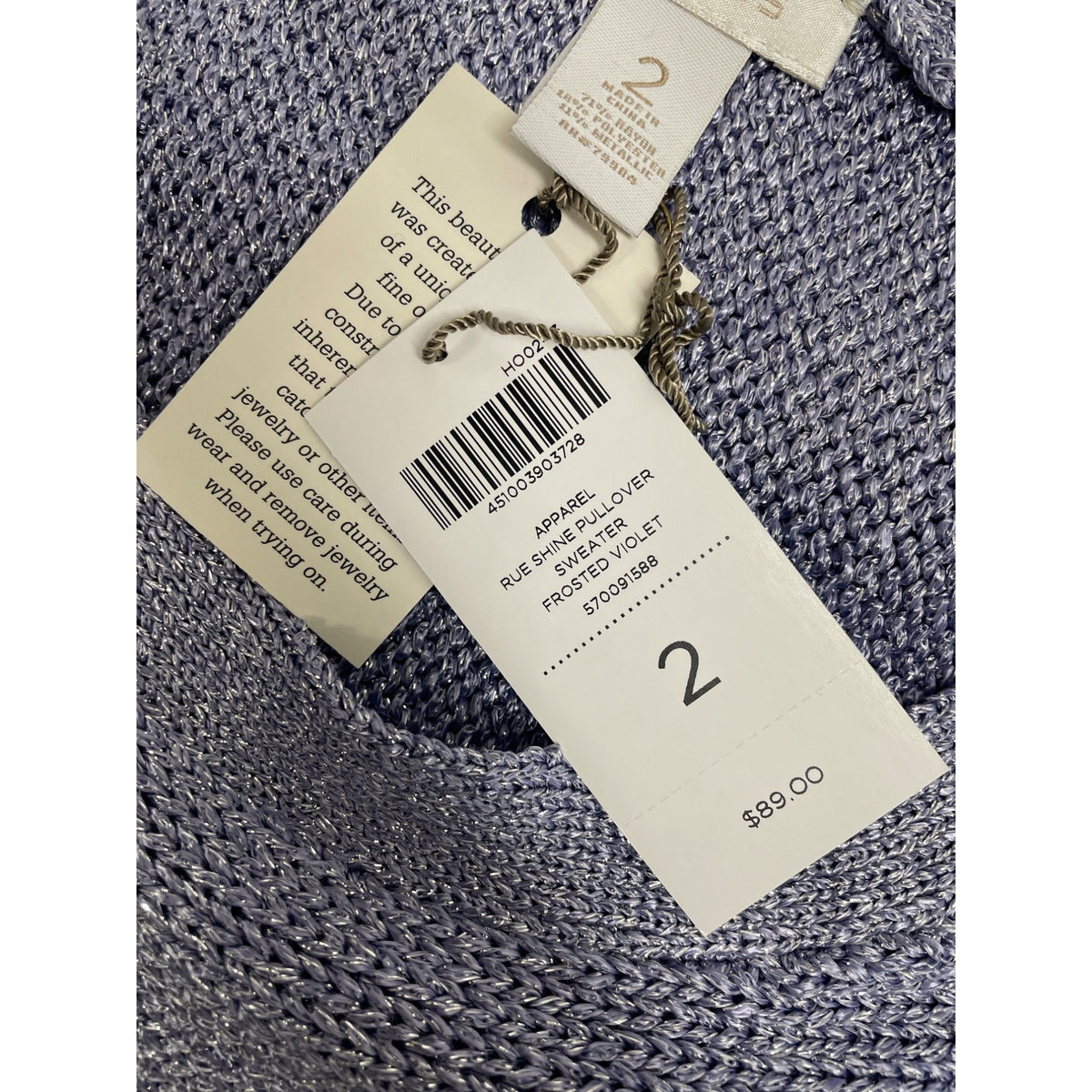 Chicos Women's Frosted Violet Pullover Sweater With Elbow Sleeves Sz 2 - New