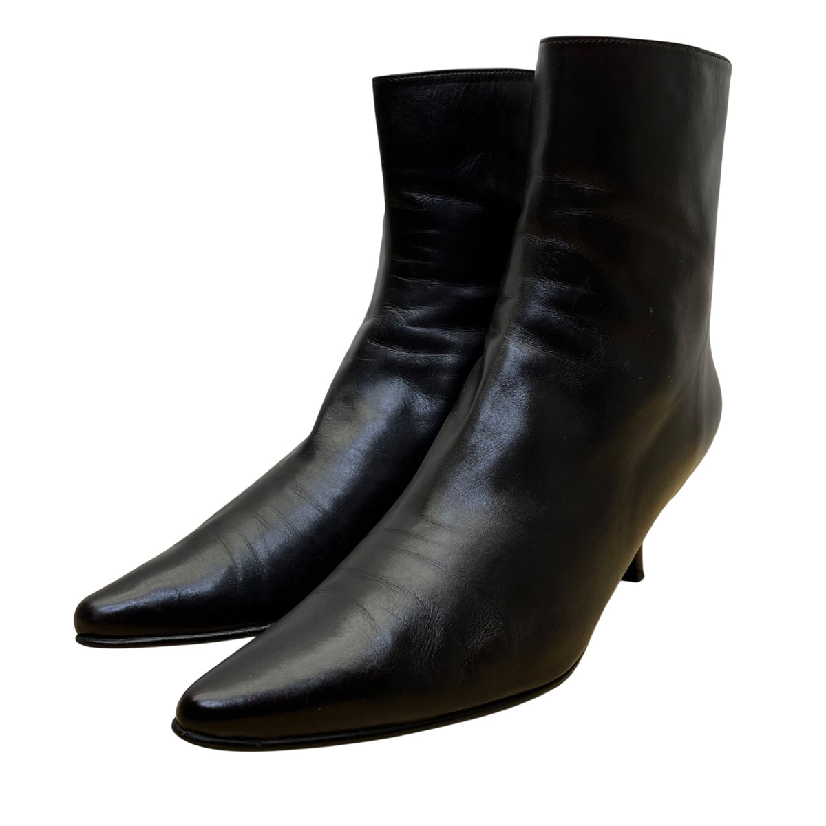 Stuart Weitzman Women’s Black Leather Back Zipper Heeled Ankle Boots Size 10M