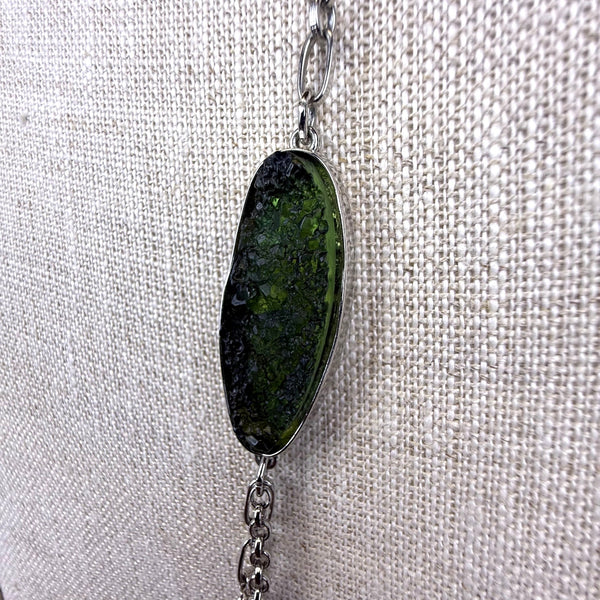 Chicos Womens Green & Silver-Tone Double Strand Chain Necklace Elegant Piece