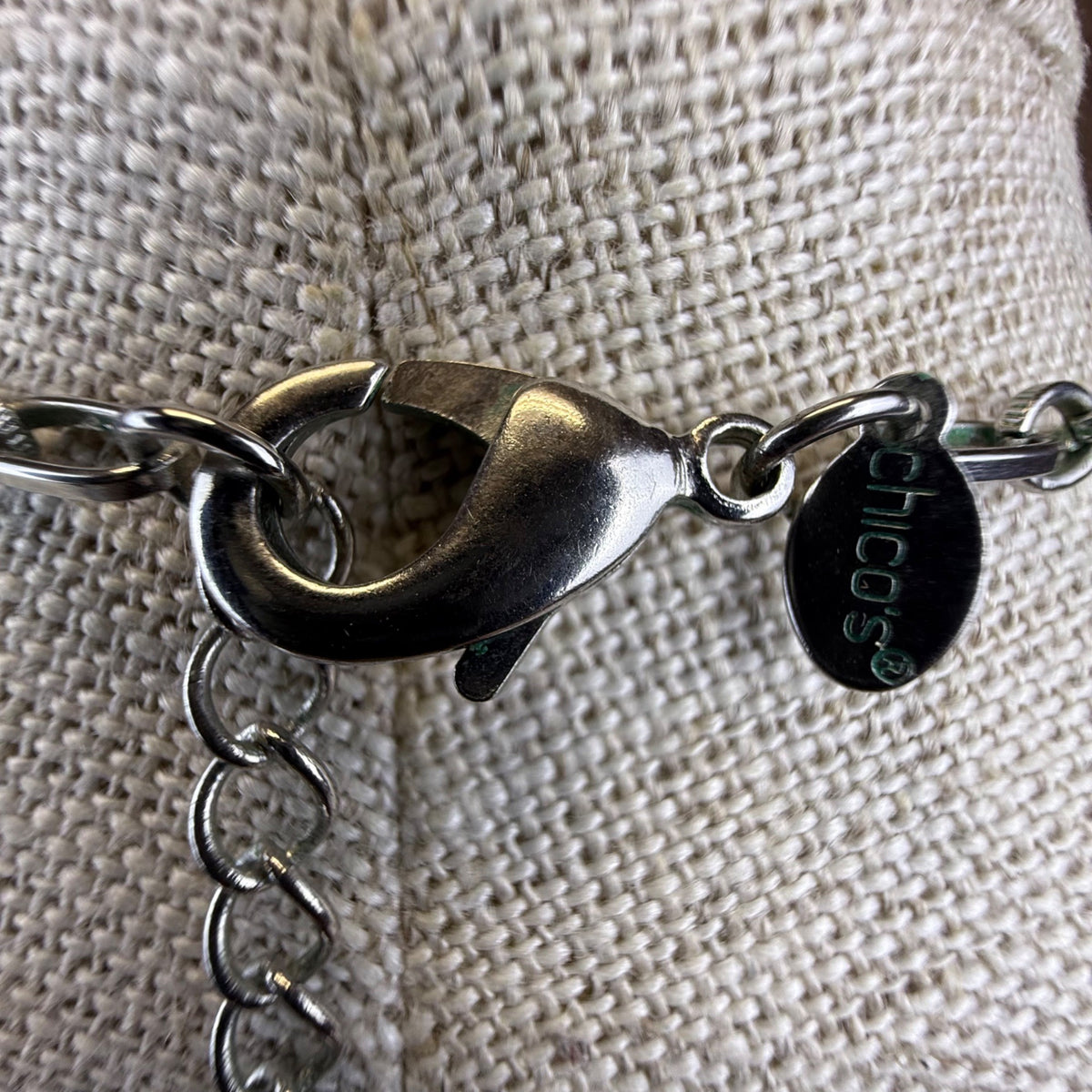 Chicos Womens Green & Silver-Tone Double Strand Chain Necklace Elegant Piece