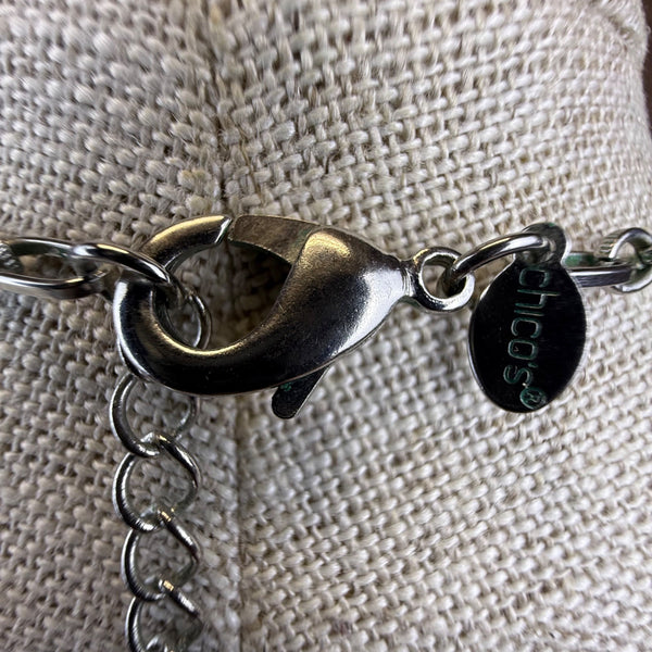 Chicos Womens Green & Silver-Tone Double Strand Chain Necklace Elegant Piece