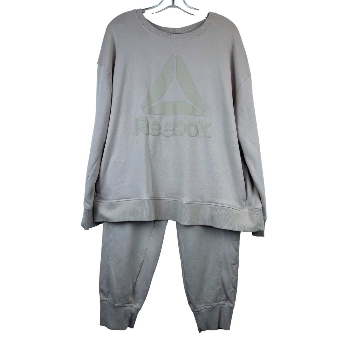 Reebok Womens Beige Cotton Blend Logo Sweatshirt & Jogger Set Size XL