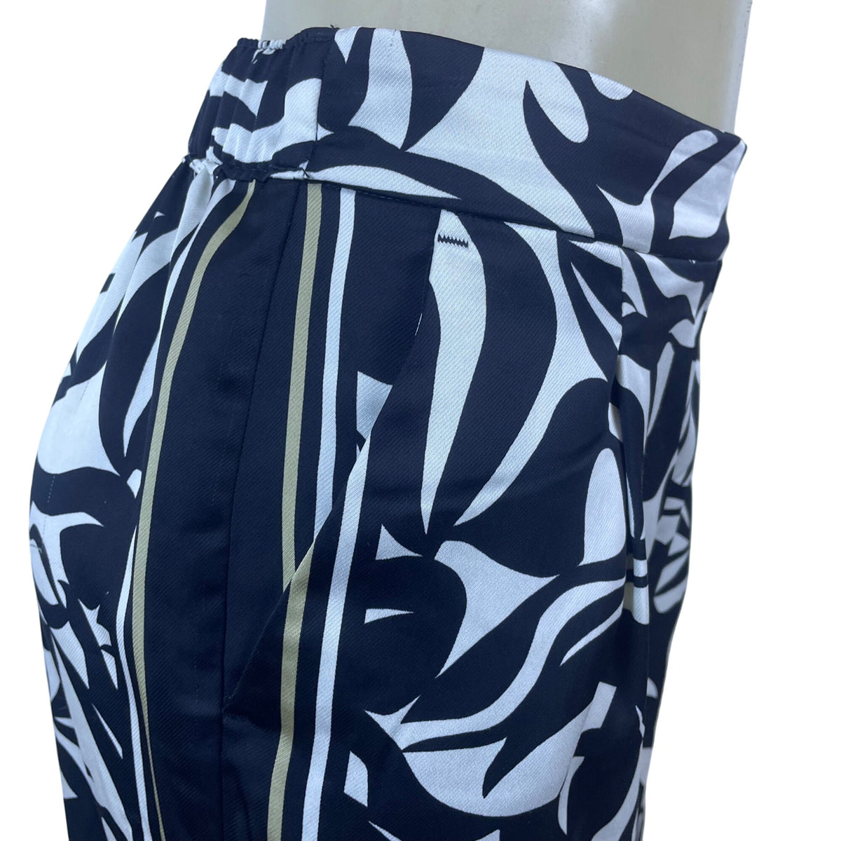 Loft Women’s Black White Polyester Wide-Leg Printed Pants Elastic Waist Sz XS