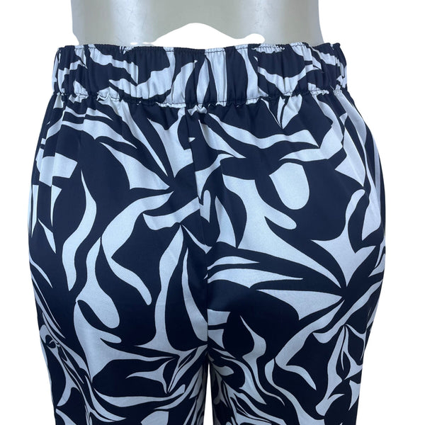 Loft Women’s Black White Polyester Wide-Leg Printed Pants Elastic Waist Sz XS