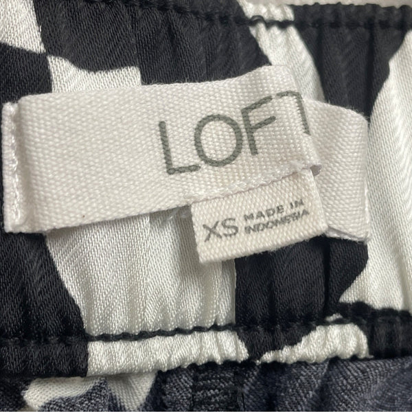 Loft Women’s Black White Polyester Wide-Leg Printed Pants Elastic Waist Sz XS