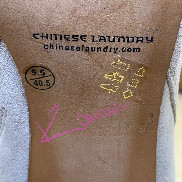 Chinese Laundry Womens Beige Suede Block Heel K Cavallari Ankle Boots Size 9.5