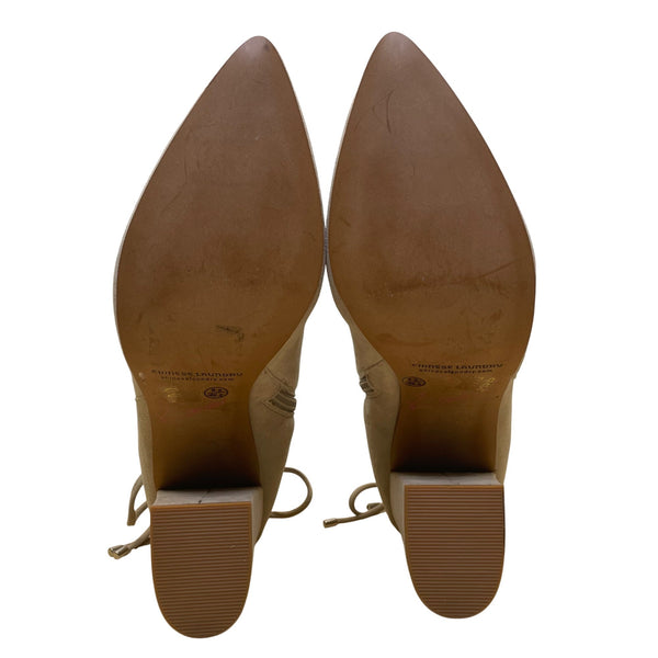 Chinese Laundry Womens Beige Suede Block Heel K Cavallari Ankle Boots Size 9.5