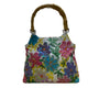 Milenium Women’s White Canvas Sequined Flowers With Bamboo Handles Tote Bag