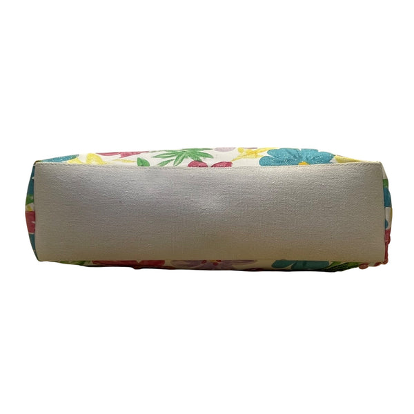 Milenium Women’s White Canvas Sequined Flowers With Bamboo Handles Tote Bag