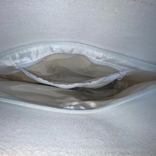 Milenium Women’s White Canvas Sequined Flowers With Bamboo Handles Tote Bag