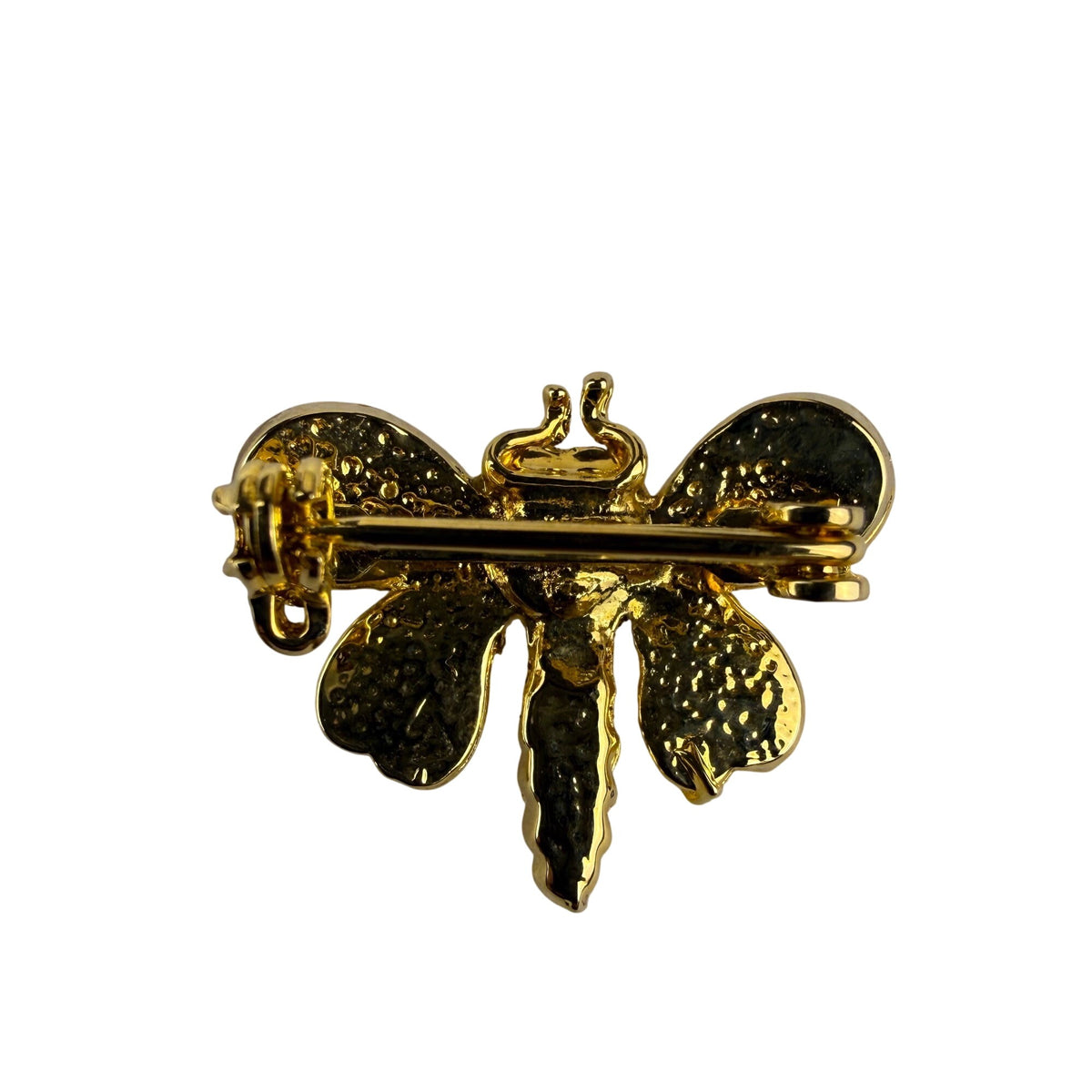 Gold Tone Butterfly Brooch Pin Faux Pearl Accents Vintage Fashionable Design