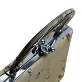 Gold Floral Brocade With Silver Metallic Handle & Clasp Closure Handbag Size S