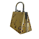 Gold Floral Brocade With Silver Metallic Handle & Clasp Closure Handbag Size S