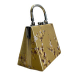 Gold Floral Brocade With Silver Metallic Handle & Clasp Closure Handbag Size S