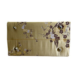 Gold Floral Brocade With Silver Metallic Handle & Clasp Closure Handbag Size S