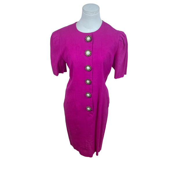 Vintage Positive Attitude Womens Magenta Short Sleeve Dress Sz 3/4