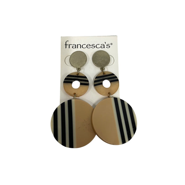Francescas Womens Beige & Black Striped Resin Dangle Earrings With Gold-Tone Accents