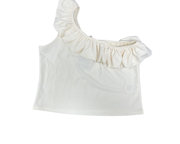 H&M Womens Cream Polyester One-Shoulder Ruffle Crop Top Size XL Sustainable Fabric NWT