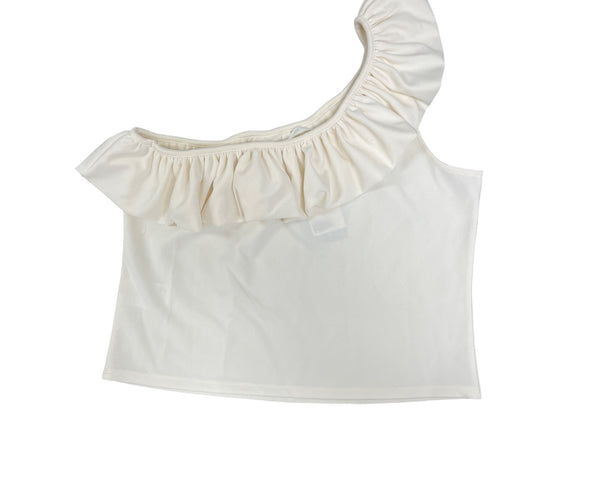H&M Womens Cream Polyester One-Shoulder Ruffle Crop Top Size XL Sustainable Fabric NWT