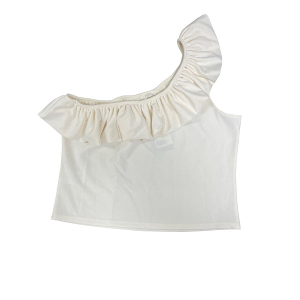 H&M Womens Cream Polyester One-Shoulder Ruffle Crop Top Size XL Sustainable Fabric NWT
