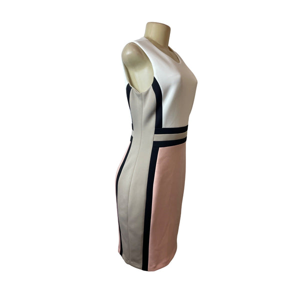 Calvin Klein White and Pink Colorblock Sleeveless Sheath Bodycon Dress Sz 10