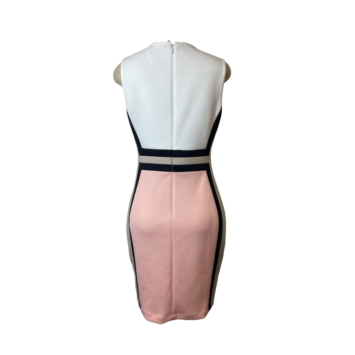 Calvin Klein White and Pink Colorblock Sleeveless Sheath Bodycon Dress Sz 10