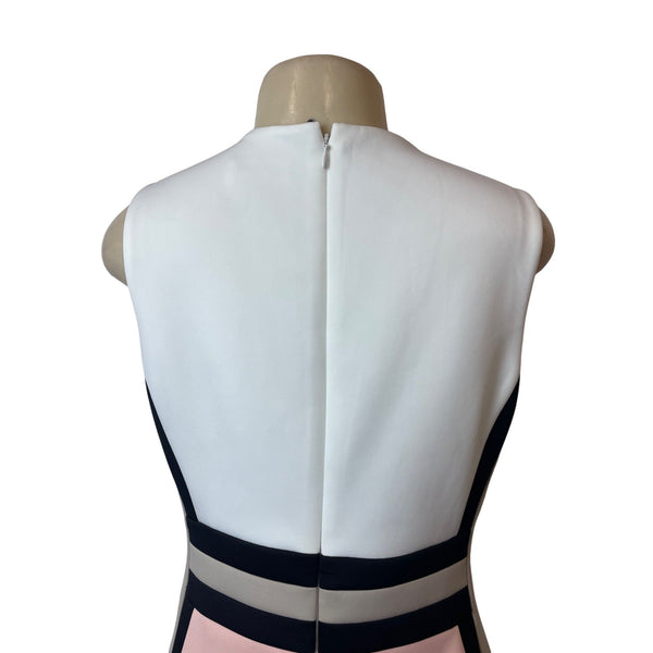 Calvin Klein White and Pink Colorblock Sleeveless Sheath Bodycon Dress Sz 10