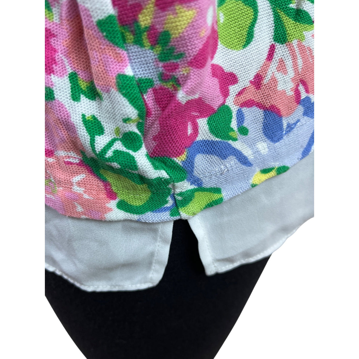 Talbots Floral Print 3/4 Sleeve Lightweight Top With White Layered Hem Sz XL