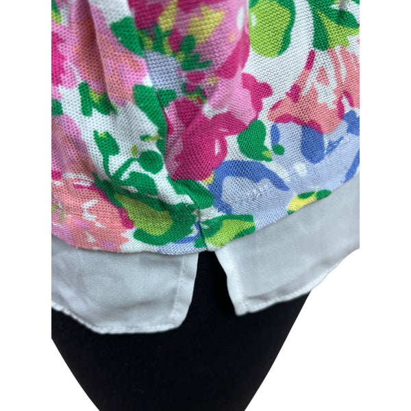 Talbots Floral Print 3/4 Sleeve Lightweight Top With White Layered Hem Sz XL