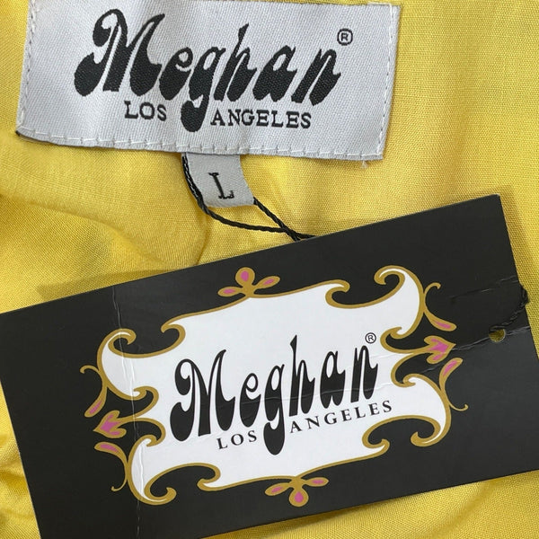 Meghan Los Angeles Women Yellow Floral Maxi Dress With Bell Sleeves Sz L - New