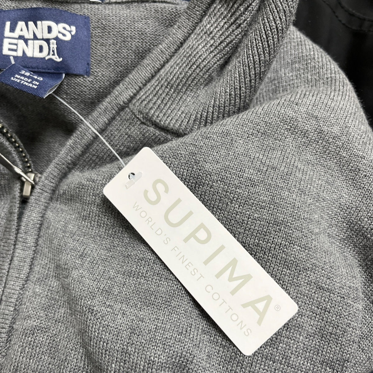 Lands End Grey Men's Half Zip Sweater Warm Lightweight Quarter Zip Size M