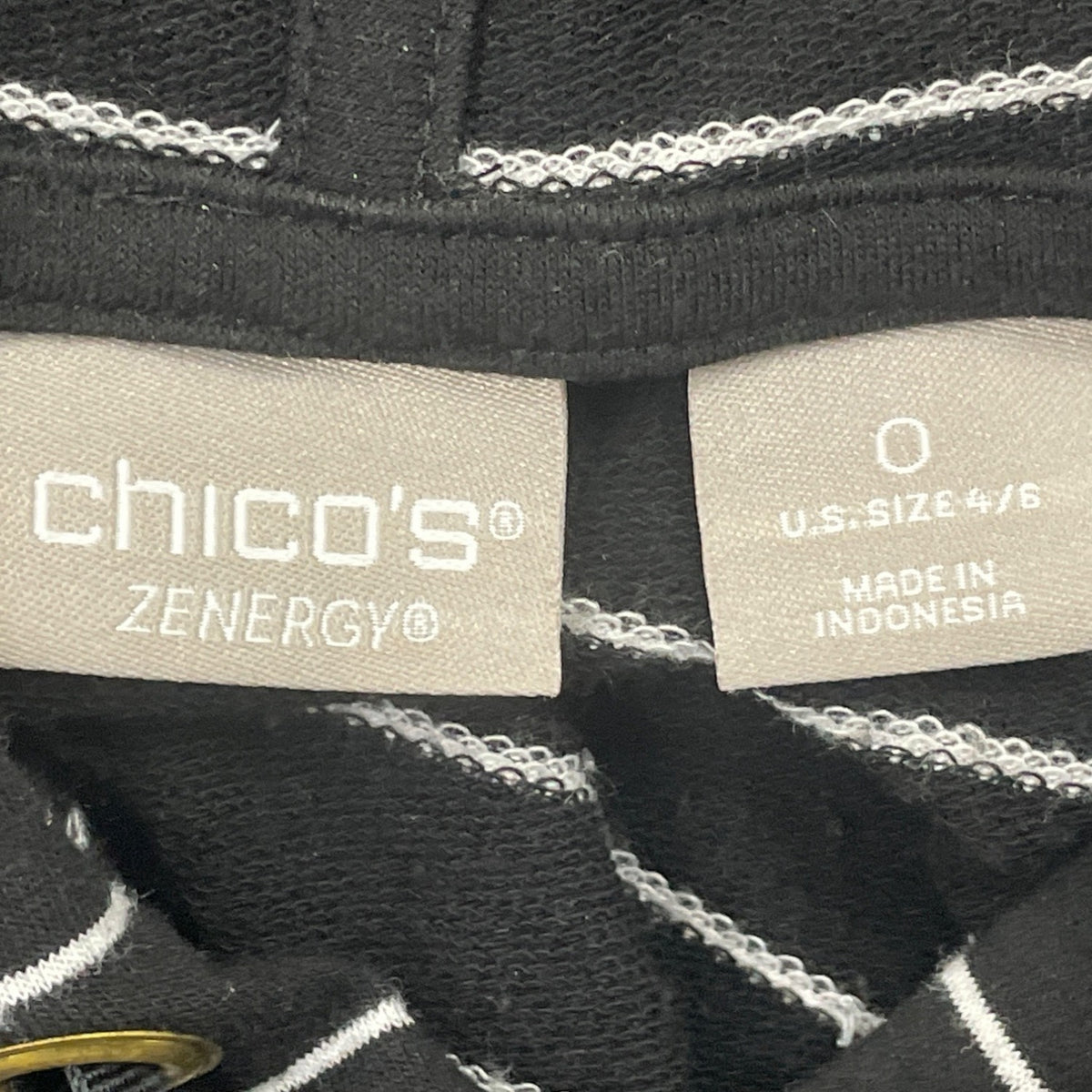 Chicos Zenergy Women’s Stripe Hoodie Black/White Pullover Sz 0 US (4/6)